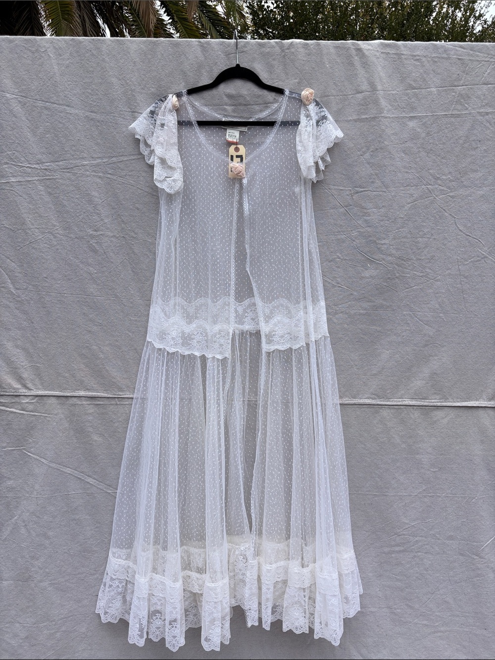 Sheer White Lace Long Nightgown Robe by